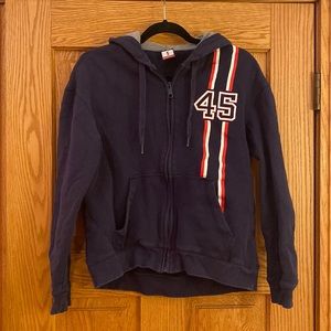 F45 Women’s Coach Uniform Zip-Up Hoodie - Small Red White and Blue